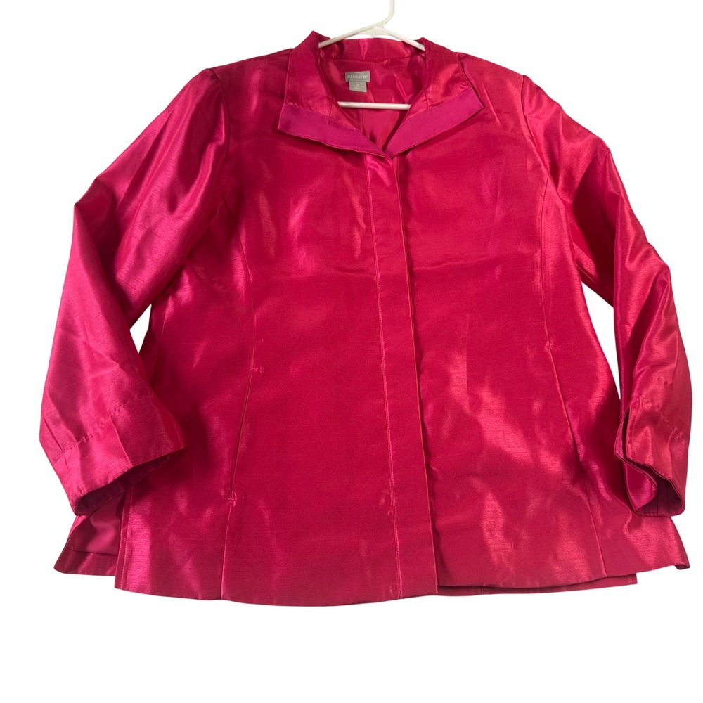 Chicos Shantung Midlength Jacket Lotus Petal Pink Snap Front Size 2 US 12/14 NEW